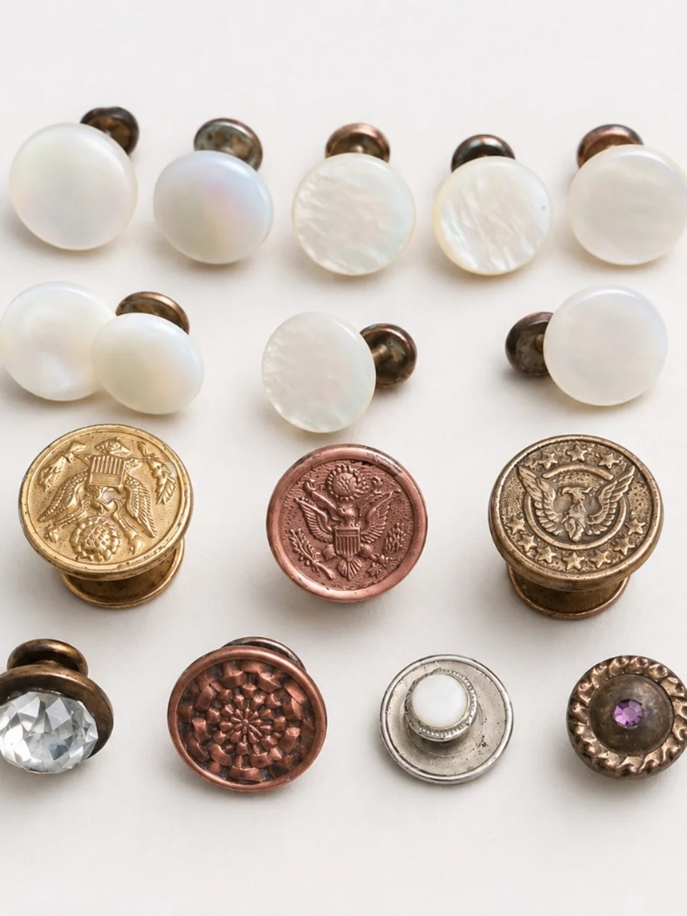 Vintage Mother of Pearl & Eagle Shirt Stud Lot Mixed Antique Formalwear Singles